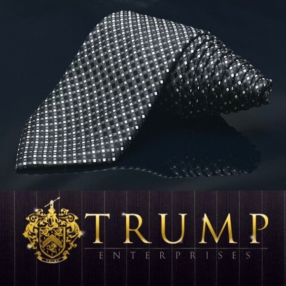 DONALD J. TRUMP MEN'S TIE BLACK/GEOMETRIC WIDTH: 3.50